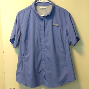 Like New Columbia PFG Short Sleeve Omnishade Shirt Size 1X in Blue